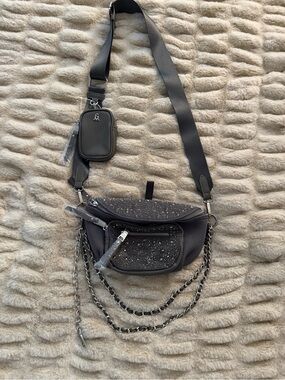 Steve Madden Gray Sparkle Crossbody with Chain Accents